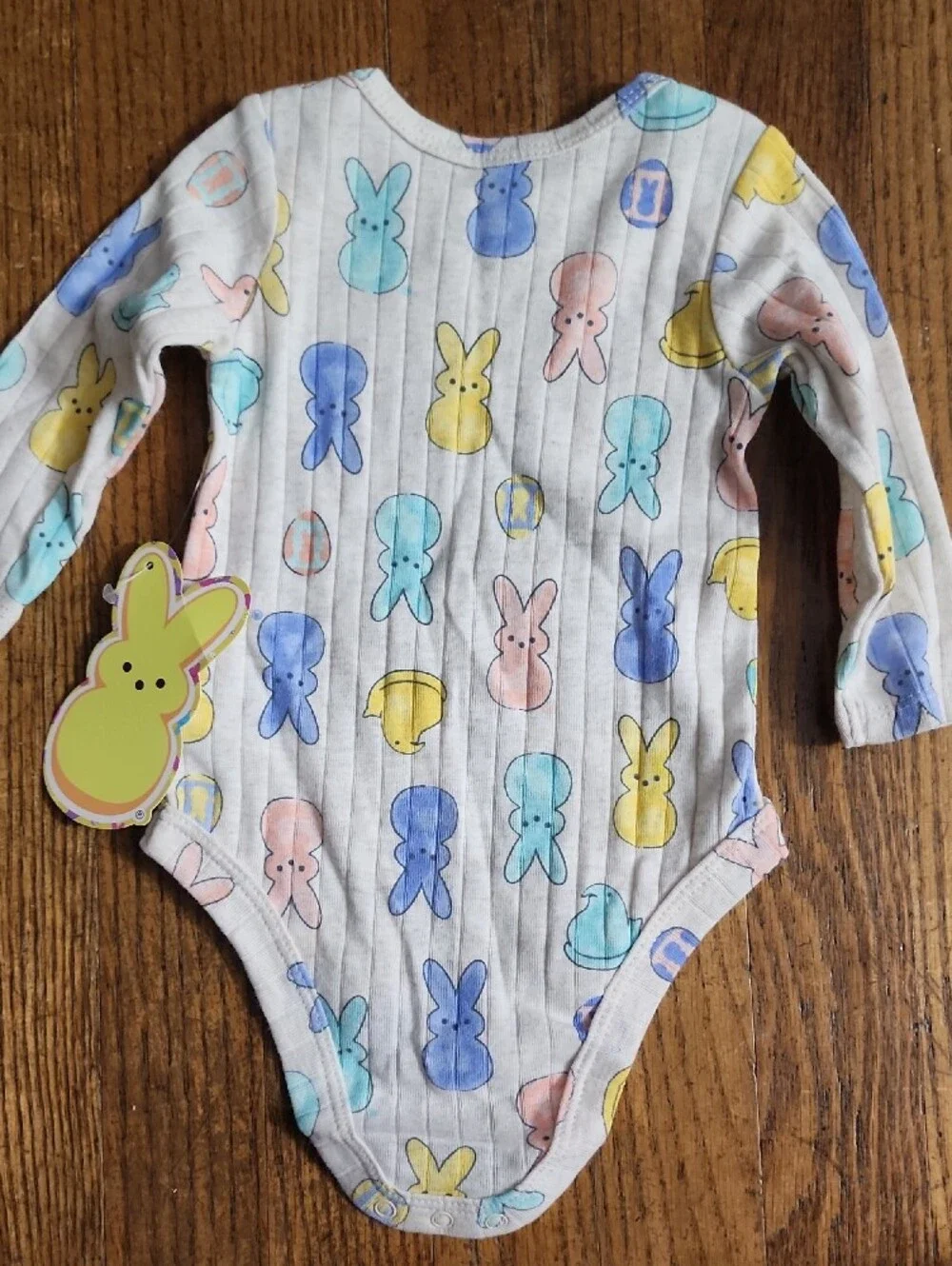 (2pc Set) Long-Sleeve Baby One-Piece in Pastel Multi Bunny Print and Bottoms